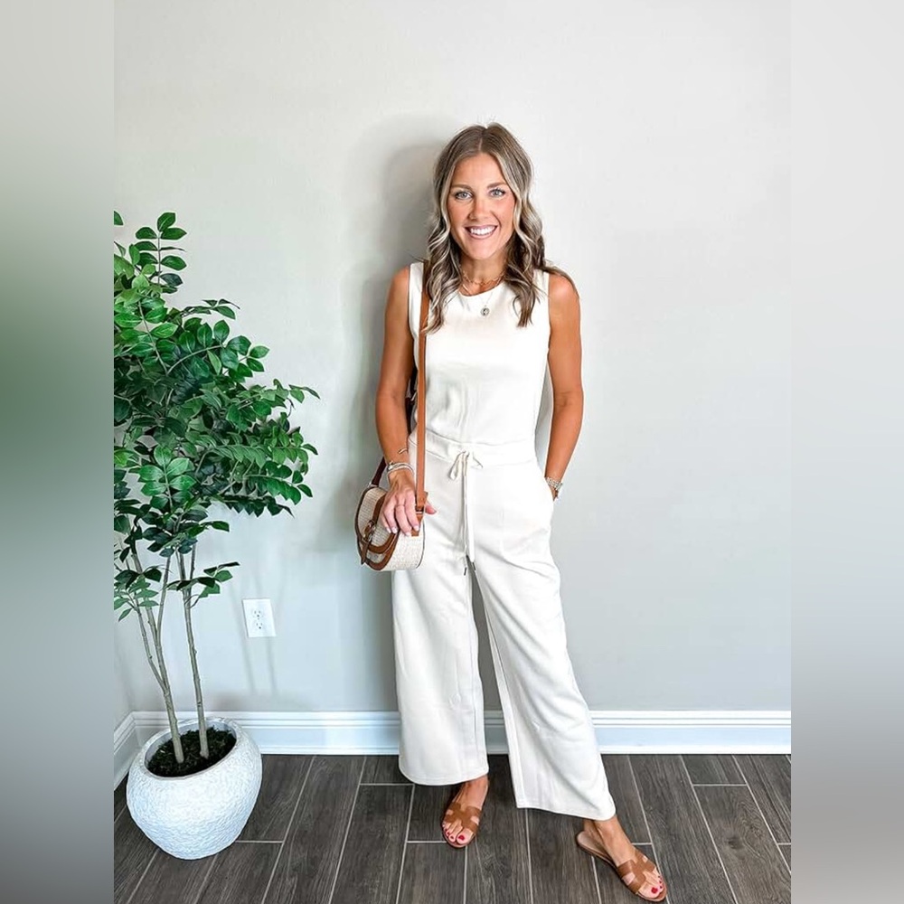 ANRABESS Jumpsuit 2024 Casual Summer Dressy Romper Sleeveless Wide Leg